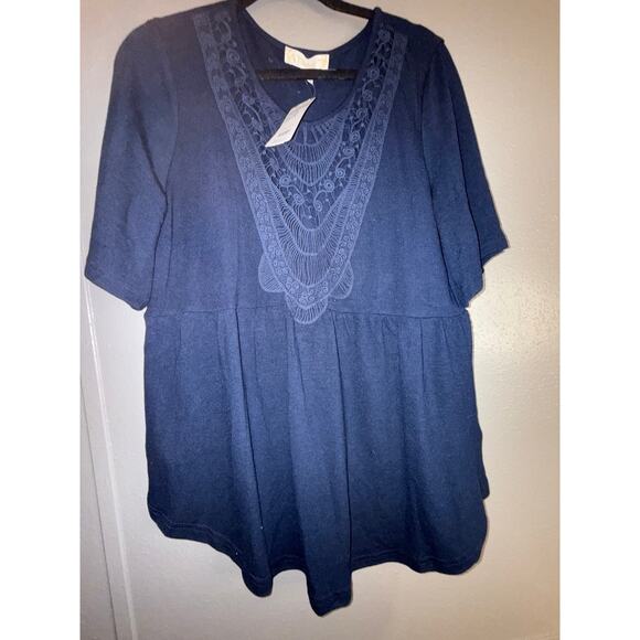 Suzanne Betro Weekend Women's Long Sleeve Top Large Blue Scoop Neck - Picture 1 of 4